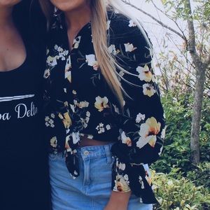 Floral Button Up Top w/ Bell Cuffs